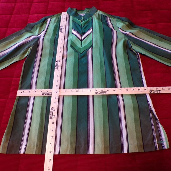 WILROY TRAVELLER Women's Retro 1970/1980 Style Satin Green & White Striped Shirt - Picture 4 of 8